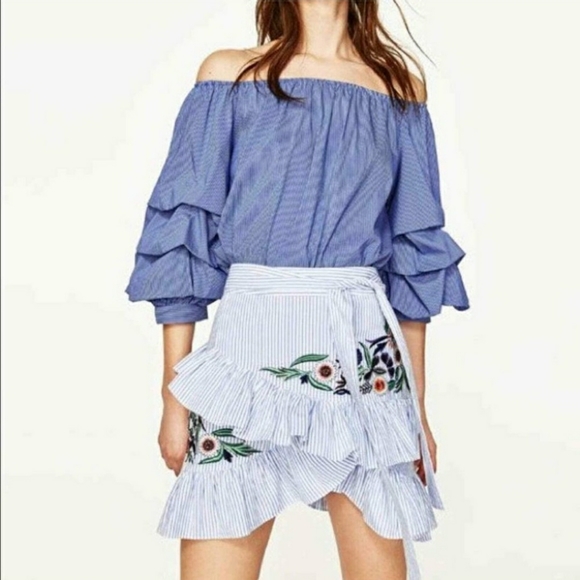 Zara Bardot Off Shoulder Striped Top Size XS - Picture 2 of 12